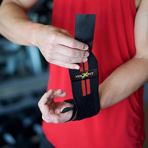 Volxfit Wrist Support Weightlifting Wrap with Heavy Duty Thumb Loops - Wrist Brace for Crossfit Fitness and Strength TraIng - Powerlifting Gym Bodybuilding Workout - Wrists Protection Gear, Black in Saudi Arabia
