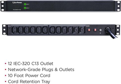 CyberPower PDU30BHVT12R Basic PDU, 200 – 230V/30A (Derated to 24A), 12 Outlets, 10ft Power Cord, 1U Rackmount in Saudi Arabia