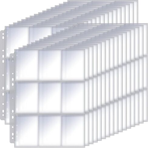 JIKIOU 1440 جيوب لصفحات بطاقات التداول مزدوجة الجوانب وأكمام 9 جيوب من البلاستيك الشفاف لحماية بطاقات الألعاب من أجل Skylanders، والبوكيمون، وبطاقات البيسبول والمزيد، تناسب 3 حلقات (80 صفحة) in Kuwait