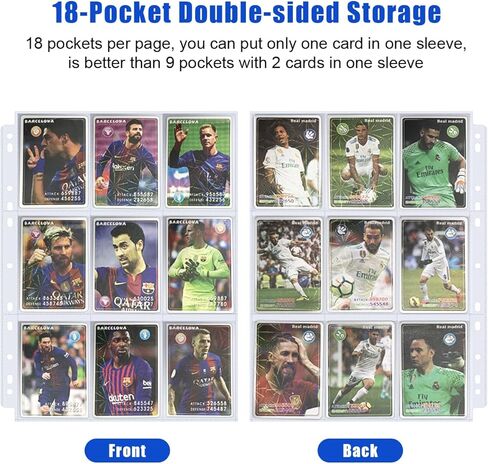 JIKIOU 1440 جيوب لصفحات بطاقات التداول مزدوجة الجوانب وأكمام 9 جيوب من البلاستيك الشفاف لحماية بطاقات الألعاب من أجل Skylanders، والبوكيمون، وبطاقات البيسبول والمزيد، تناسب 3 حلقات (80 صفحة) in Kuwait