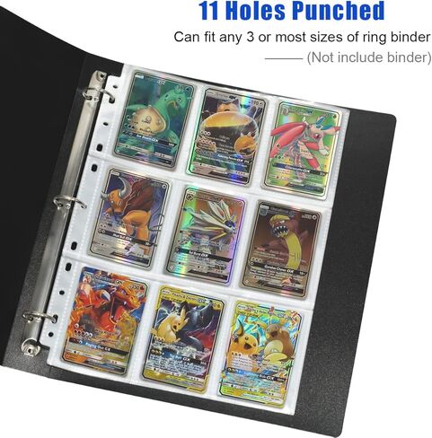 JIKIOU 1440 جيوب لصفحات بطاقات التداول مزدوجة الجوانب وأكمام 9 جيوب من البلاستيك الشفاف لحماية بطاقات الألعاب من أجل Skylanders، والبوكيمون، وبطاقات البيسبول والمزيد، تناسب 3 حلقات (80 صفحة) in Kuwait