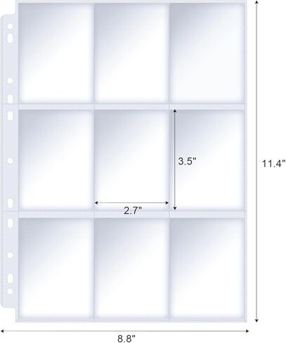 JIKIOU 1440 جيوب لصفحات بطاقات التداول مزدوجة الجوانب وأكمام 9 جيوب من البلاستيك الشفاف لحماية بطاقات الألعاب من أجل Skylanders، والبوكيمون، وبطاقات البيسبول والمزيد، تناسب 3 حلقات (80 صفحة) in Kuwait