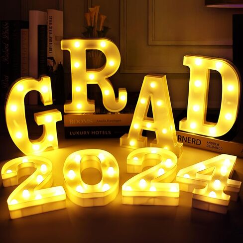 2024 ديكورات حفلات التخرج، 8 مصابيح LED مضيئة حرف "GRAD 2024" لافتة لديكورات التخرج فئة 2024 رياض الأطفال مرحلة ما قبل المدرسة الثانوية لوازم حفلات التخرج in Kuwait