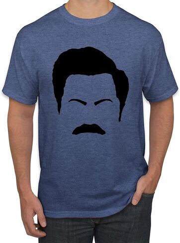 تي شيرت برسوم جرافيكية للرجال من Parks and Rec Fans Ron Swanson Moustache Face Silhouette Pop Culture in Kuwait