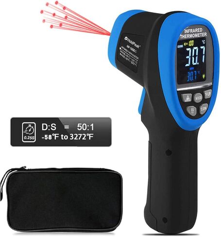 GOLDCHAMP ميزان حرارة عالي الحرارة ومجموعة ميزان حرارة للقراءة الفورية، -58 درجة فهرنهايت ~ 3272 درجة فهرنهايت D: S = 50: 1، مسدس درجة حرارة غير ملامس مع شاشة LCD ملونة للصهر والأفران والطهي والفرن والتدفئة والتهوية وتكييف الهواء، إلخ. in Kuwait