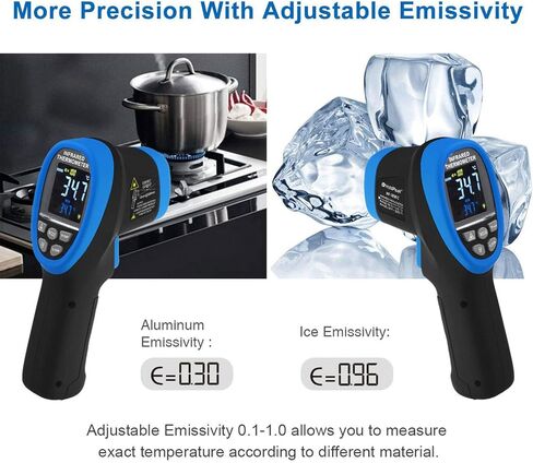 GOLDCHAMP ميزان حرارة عالي الحرارة ومجموعة ميزان حرارة للقراءة الفورية، -58 درجة فهرنهايت ~ 3272 درجة فهرنهايت D: S = 50: 1، مسدس درجة حرارة غير ملامس مع شاشة LCD ملونة للصهر والأفران والطهي والفرن والتدفئة والتهوية وتكييف الهواء، إلخ. in Kuwait