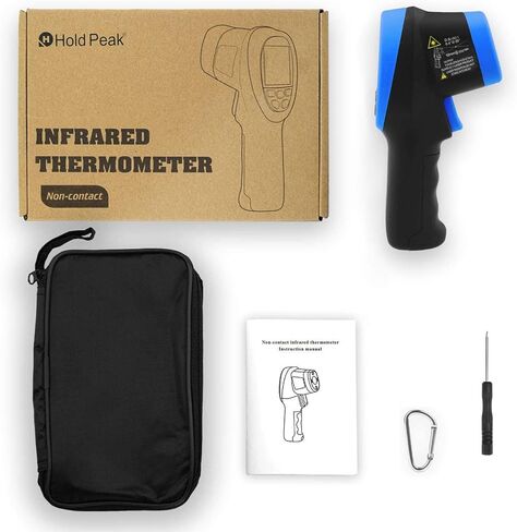 GOLDCHAMP ميزان حرارة عالي الحرارة ومجموعة ميزان حرارة للقراءة الفورية، -58 درجة فهرنهايت ~ 3272 درجة فهرنهايت D: S = 50: 1، مسدس درجة حرارة غير ملامس مع شاشة LCD ملونة للصهر والأفران والطهي والفرن والتدفئة والتهوية وتكييف الهواء، إلخ. in Kuwait