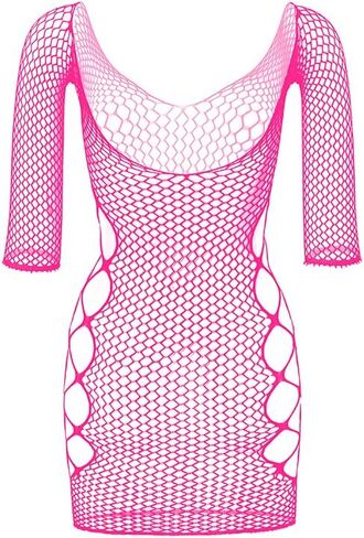 ملابس نوم نسائية من Vorifun بشبكة صيد السمك، فستان قصير قطعة واحدة بيبي دول برقبة على شكل حرف V، مقاس واحد in Kuwait