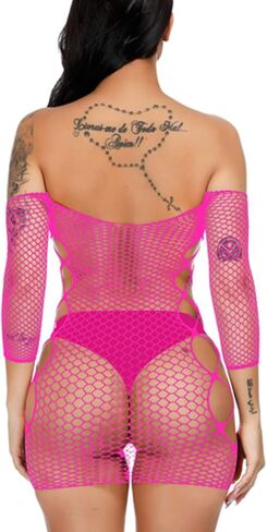 ملابس نوم نسائية من Vorifun بشبكة صيد السمك، فستان قصير قطعة واحدة بيبي دول برقبة على شكل حرف V، مقاس واحد in Kuwait