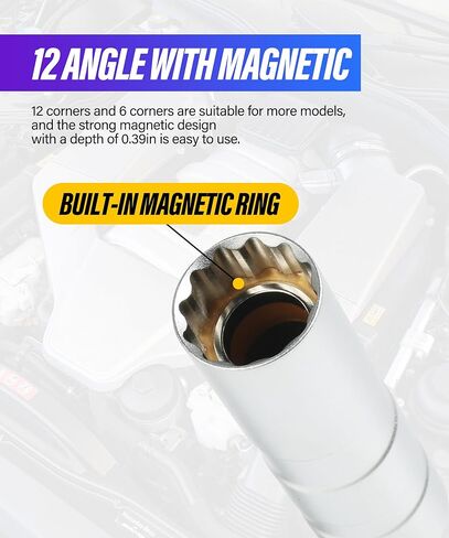 ESEWALAS أداة إزالة مقبس قابس الإشعال المغناطيسي 14 مم/16 مم، أداة إزالة مقبس دوار ذو جدار رفيع مقاس 3/8 بوصة، مجموعة مقبس قابس الإشعال القياسية العالمية، ملحقات السيارة (16 مم (0.63 بوصة)) in Kuwait