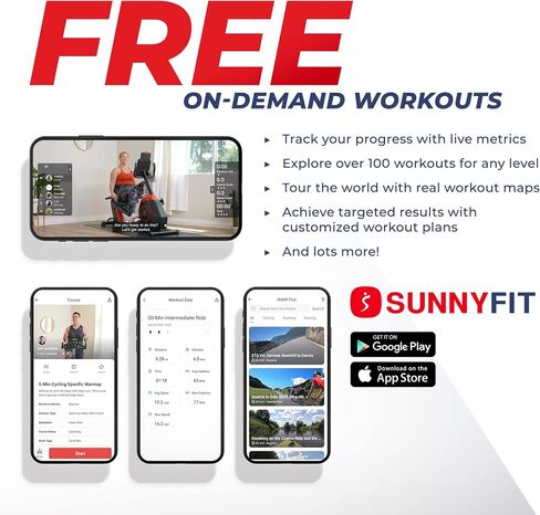 Sunny Health & Fitness Magnetic Elliptical Machine with LCD Performance Monitor, Pulse Sensor, Floor Stabilizers, Low-Impact, Full Body Workout and Optional Bluetooth with Exclusive SunnyFit App in Kuwait