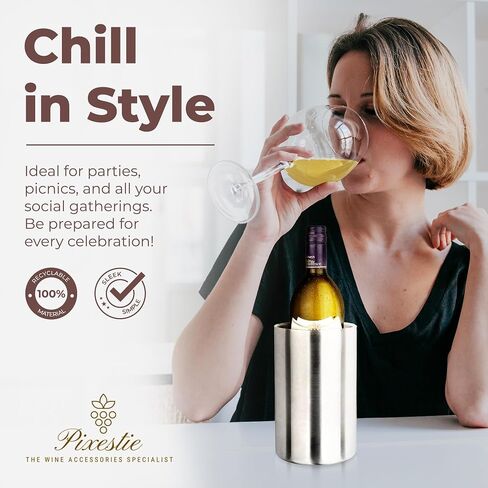 Pixestie Wine Chiller, Wine Coolers for Wine Bottles, Prosecco & Champagne Bucket, Wine Bottle Holder, Gifts for Wine Lovers, Iceless Cooler, Wine Cooler for Single Bottle, 7.5 x 4.3" in Saudi Arabia