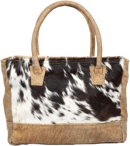 Myra Bag Black & White Cowhide & Leather Handbag S-1314, 13.5" W x 10" H x 4" D in Kuwait