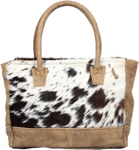 Myra Bag Black & White Cowhide & Leather Handbag S-1314, 13.5" W x 10" H x 4" D in Kuwait