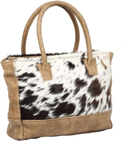 Myra Bag Black & White Cowhide & Leather Handbag S-1314, 13.5" W x 10" H x 4" D in Kuwait