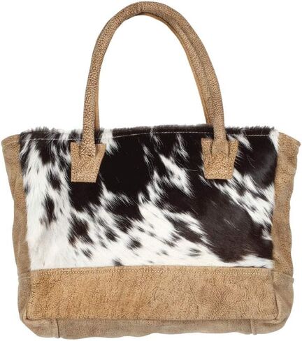 Myra Bag Black & White Cowhide & Leather Handbag S-1314, 13.5" W x 10" H x 4" D in Kuwait