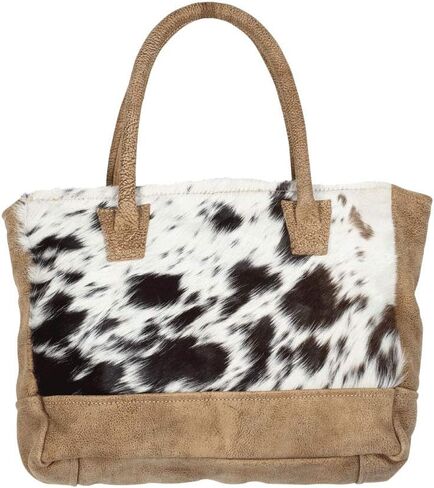 Myra Bag Black & White Cowhide & Leather Handbag S-1314, 13.5" W x 10" H x 4" D in Kuwait