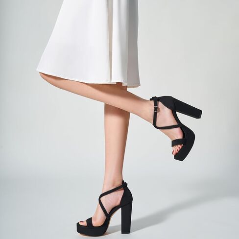 Trary Women's Strappy Platform Chunky High Heels Sandals Fashion Comfortable Open Toe Block Heels for Women Dress Wedding Party Shoes in Kuwait