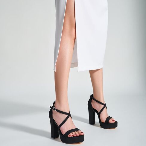 Trary Women's Strappy Platform Chunky High Heels Sandals Fashion Comfortable Open Toe Block Heels for Women Dress Wedding Party Shoes in Kuwait