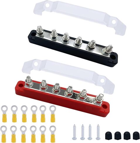 شريط ناقل كتلة توزيع الطاقة مع مسامير مقاس 6 × 1/4 بوصة (M6)، كتلة طرفية شريط ناقل إيجابي وسالب 12 فولت مع غطاء، كتلة توزيع البطارية مع أطراف حلقية لقوارب السيارات البحرية in Kuwait