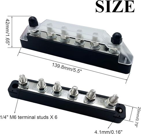 شريط ناقل كتلة توزيع الطاقة مع مسامير مقاس 6 × 1/4 بوصة (M6)، كتلة طرفية شريط ناقل إيجابي وسالب 12 فولت مع غطاء، كتلة توزيع البطارية مع أطراف حلقية لقوارب السيارات البحرية in Kuwait
