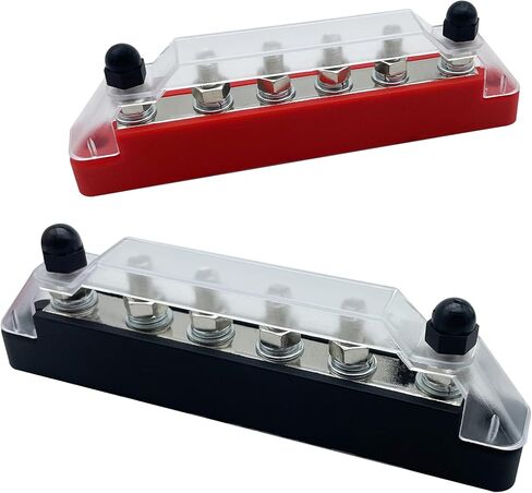 شريط ناقل كتلة توزيع الطاقة مع مسامير مقاس 6 × 1/4 بوصة (M6)، كتلة طرفية شريط ناقل إيجابي وسالب 12 فولت مع غطاء، كتلة توزيع البطارية مع أطراف حلقية لقوارب السيارات البحرية in Kuwait