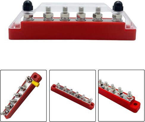 شريط ناقل كتلة توزيع الطاقة مع مسامير مقاس 6 × 1/4 بوصة (M6)، كتلة طرفية شريط ناقل إيجابي وسالب 12 فولت مع غطاء، كتلة توزيع البطارية مع أطراف حلقية لقوارب السيارات البحرية in Kuwait