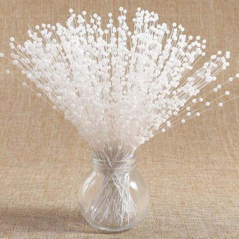Vpang 100 Stems String Pearls Sticks Beading on Wire Stems for DIY Garland Bridal Wedding Pearl Bouquet Home Wedding Party Decor Craft (Beige) in Saudi Arabia