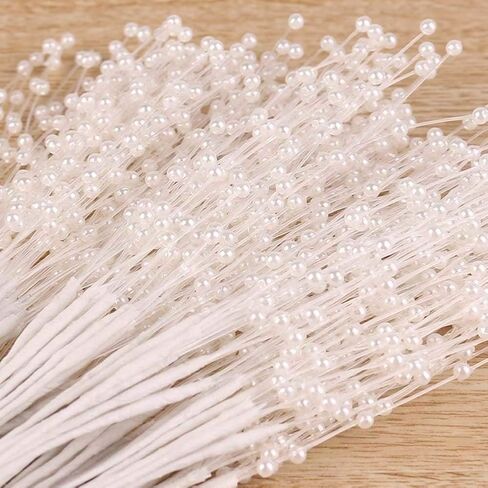 Vpang 100 Stems String Pearls Sticks Beading on Wire Stems for DIY Garland Bridal Wedding Pearl Bouquet Home Wedding Party Decor Craft (Beige) in Saudi Arabia