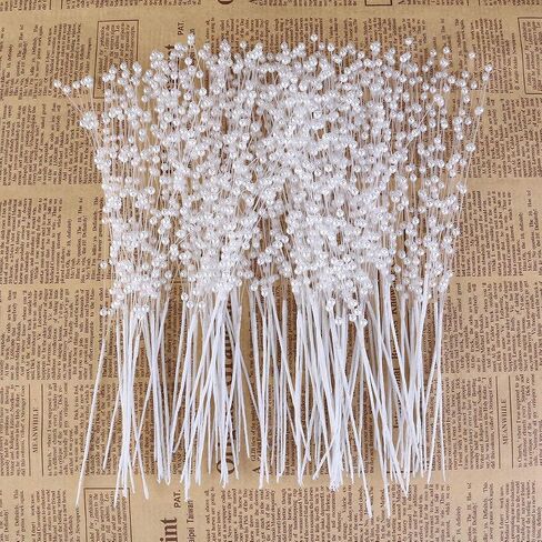 Vpang 100 Stems String Pearls Sticks Beading on Wire Stems for DIY Garland Bridal Wedding Pearl Bouquet Home Wedding Party Decor Craft (Beige) in Saudi Arabia