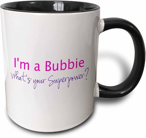 3dRose I'm A Bubbie-What's Your Superpower-Hot Funny Gift for Grandma Two Tone Mug, 11 oz, Black/Pink in Saudi Arabia