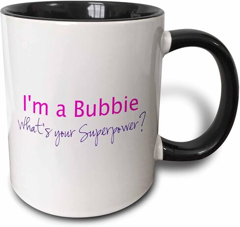 3dRose I'm A Bubbie-What's Your Superpower-Hot Funny Gift for Grandma Two Tone Mug, 11 oz, Black/Pink in Saudi Arabia
