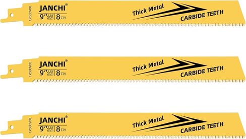 شفرة منشار ترددية كربيد 8TPI مقاس 9 بوصة، قدرة التحمل لقطع المعادن السميكة، فولاذ البناء عالي السبائك، الحديد الزهر، سبائك الصلب، الفولاذ المقاوم للصدأ، حديد التسليح وعوارض السيارة، 3 عبوات in Kuwait