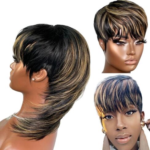 QITAQOTA Pixie Cut Wig Short Pixie Cut Wigs for Black Women Short Brown Wig Natural Looking,Synthetic Wigs For Women Hallowwen Cosplay in Saudi Arabia