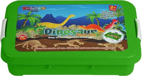 Dinosaur Play Sand Kit - Sensory Bin Sandbox, 2 Bags of Safe Sand and 34 Pieces - Feels Like Wet Sand Without The Mess - Comes with Bin, Lid, Dinosaur Figures, Dino Molds, Trees, Fences in Saudi Arabia