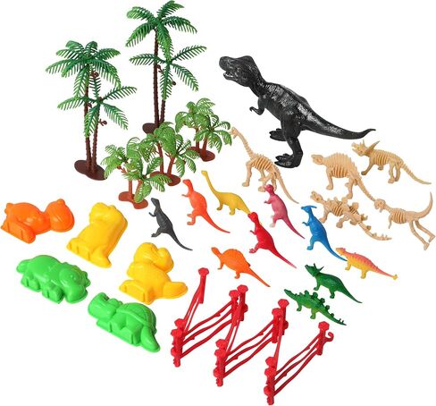 Dinosaur Play Sand Kit - Sensory Bin Sandbox, 2 Bags of Safe Sand and 34 Pieces - Feels Like Wet Sand Without The Mess - Comes with Bin, Lid, Dinosaur Figures, Dino Molds, Trees, Fences in Saudi Arabia