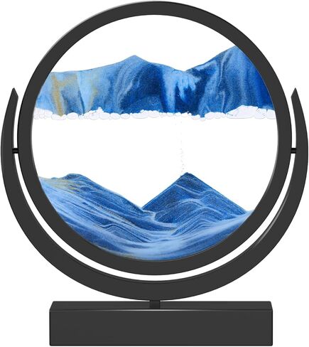 E-SHIDAI Moving Sand Art Picture in Motion Round Glass 3D Deep Sea Landscape, Dynamic Sand Art Sandscapes, Sensory (12in, Blue) in Saudi Arabia