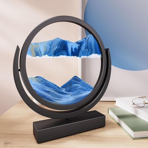 E-SHIDAI Moving Sand Art Picture in Motion Round Glass 3D Deep Sea Landscape, Dynamic Sand Art Sandscapes, Sensory (12in, Blue) in Saudi Arabia