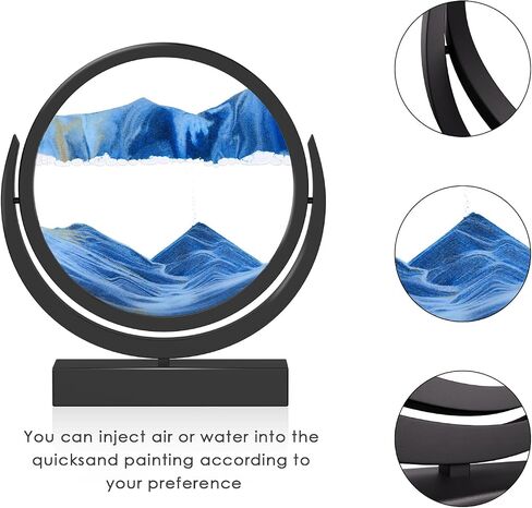 E-SHIDAI Moving Sand Art Picture in Motion Round Glass 3D Deep Sea Landscape, Dynamic Sand Art Sandscapes, Sensory (12in, Blue) in Saudi Arabia