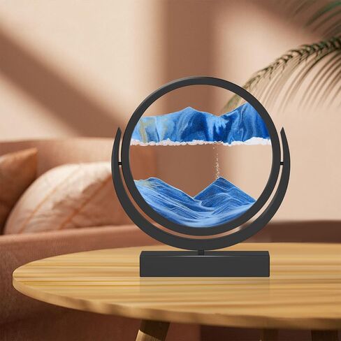 E-SHIDAI Moving Sand Art Picture in Motion Round Glass 3D Deep Sea Landscape, Dynamic Sand Art Sandscapes, Sensory (12in, Blue) in Saudi Arabia