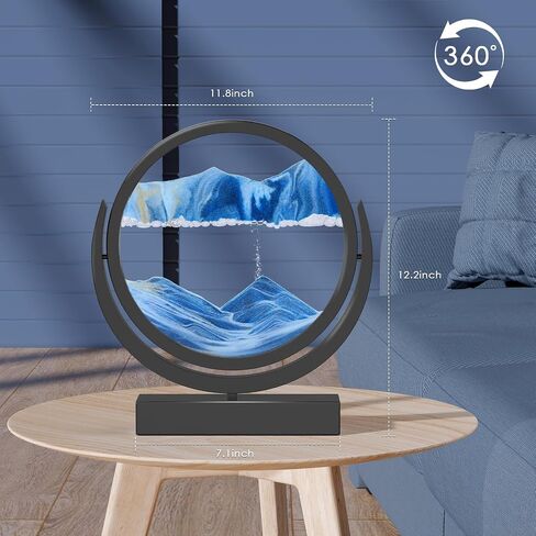 E-SHIDAI Moving Sand Art Picture in Motion Round Glass 3D Deep Sea Landscape, Dynamic Sand Art Sandscapes, Sensory (12in, Blue) in Saudi Arabia