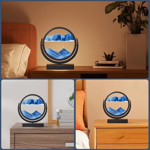 E-SHIDAI Moving Sand Art Picture in Motion Round Glass 3D Deep Sea Landscape, Dynamic Sand Art Sandscapes, Sensory (12in, Blue) in Saudi Arabia