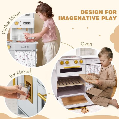 مطبخ لعب الأطفال الخشبي من لابيب، مجموعة ألعاب المطبخ مع الكثير من ميزات اللعب وأدوات الطبخ، مجموعة ألعاب مطبخ للأطفال الصغار مصممة على طراز منزلي عصري للأولاد والبنات in Kuwait