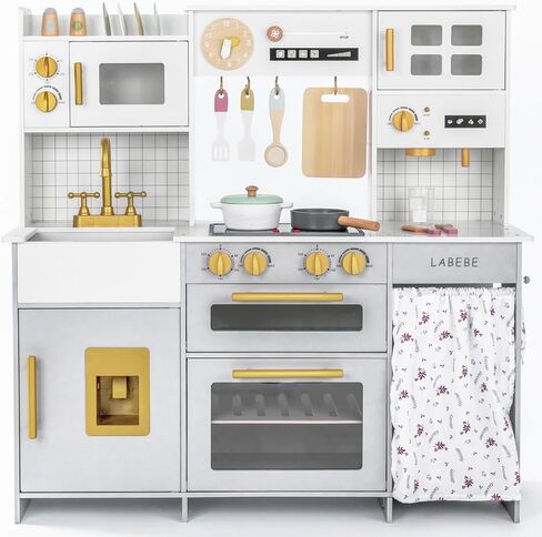مطبخ لعب الأطفال الخشبي من لابيب، مجموعة ألعاب المطبخ مع الكثير من ميزات اللعب وأدوات الطبخ، مجموعة ألعاب مطبخ للأطفال الصغار مصممة على طراز منزلي عصري للأولاد والبنات in Kuwait