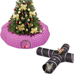 جورب عيد الميلاد لنفق القطط من Pawaboo مع كرات الجرس، لعبة تفاعلية لنفق القطط في اتجاهين، تخزين عيد الميلاد للحيوانات الأليفة مع ورق مجعد وإطار فولاذي قوي للقطط كيتن كيتي، شجرة عيد الميلاد الحمراء in Kuwait