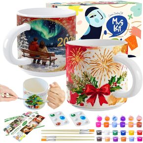 Roaxkois Ceramic Painting Set - Creative Ceramic Craft Set with Paints, Brushes and Instructions, Perfect Mug Painting Set for Individual Gifts and Leisure Activities in Saudi Arabia