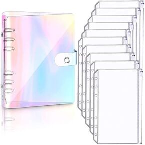 A6 Clear Soft PVC Notebook Binder Cover Planner 6-Ring Loose-Leaf Folder Cash Budget Envelope System with 10 PCS Pockets(5) in Kuwait