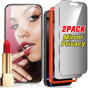 2 Pack Mirror Screen Protector for iPhone 14 and iPhone 13/13 Pro Tempered Glass Mirrored Effect Anti-Spy Full Coverage Easy Installation Frame 9H Hardness Anti-Scratch 6.1 inch (Silver) in Kuwait