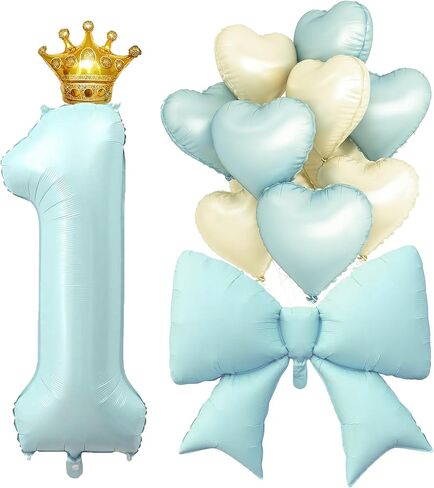 LilyZheng Pastel Blue Number 5 Balloon & Bow Set, 5th Birthday Decorations with Gold Crown, Blue & Cream Heart Balloons for Boys, Girls, Baby Shower & Birthday Party in Saudi Arabia