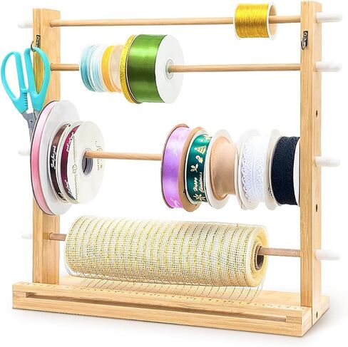 Wooden Ribbon Display Holder-Adjustable Spacing, Washi Tapes, and Sewing Threads | Craft Room Supply Storage Organization, Hair Ribbon & Gift Wrapping Supply Rack in Saudi Arabia